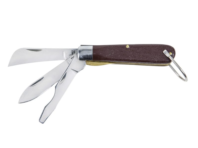 Navaja de bolsillo de 3 hojas - Hoja tipo pata de cabra de acero al carbono, hoja de punta de lanza y hoja de punta de desarmado Cat. No. 1550-6