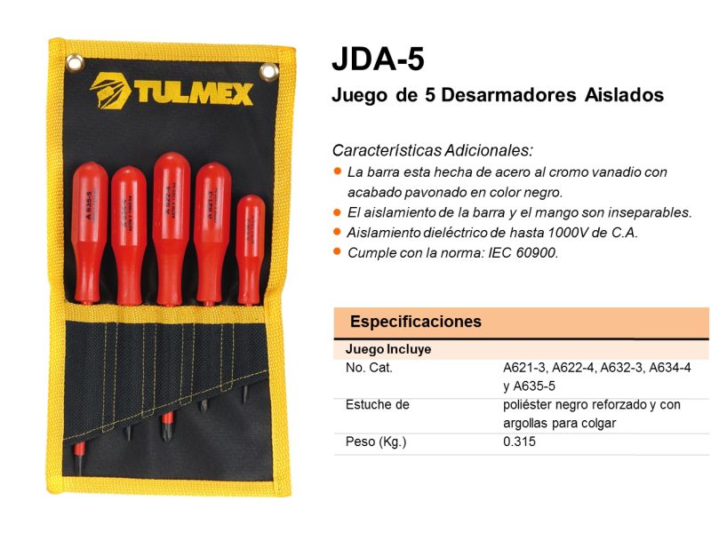 Juego de 5 Desarmadores Aislados Cat. No. JDA-5